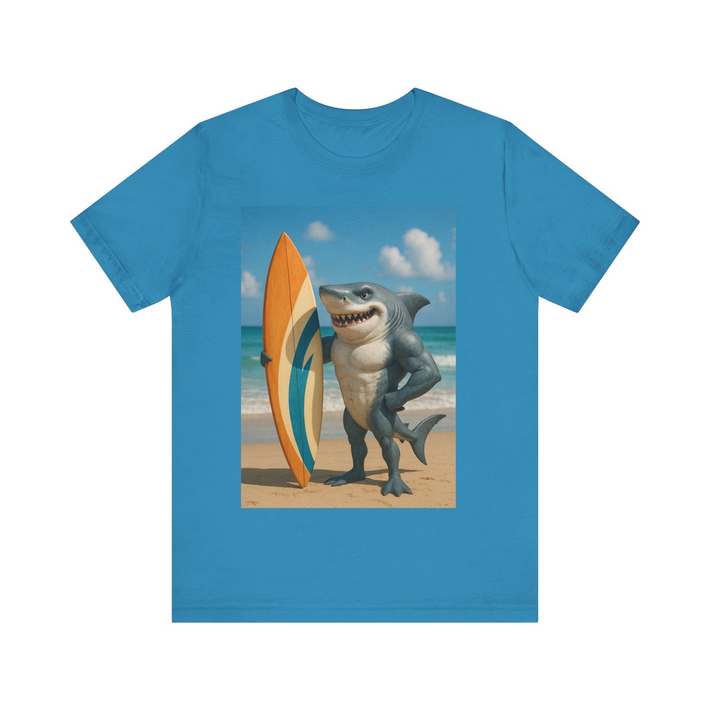 Shark Surfing Tee, Fun Summer Shirt, Beach Vibes T-Shirt, Unisex Graphic Tee, Gift for Beach Lovers, Vacation Outfit