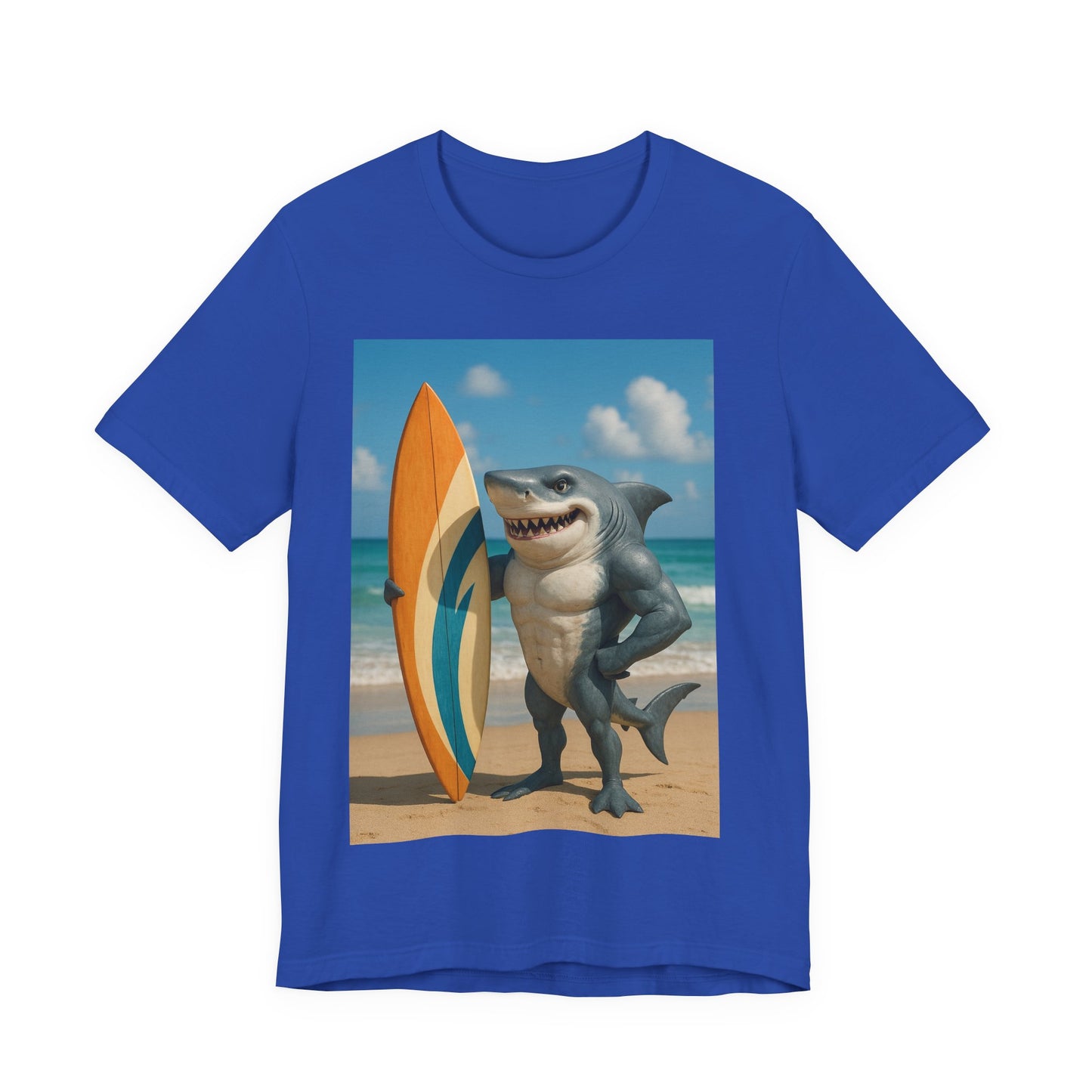 Shark Surfing Tee, Fun Summer Shirt, Beach Vibes T-Shirt, Unisex Graphic Tee, Gift for Beach Lovers, Vacation Outfit