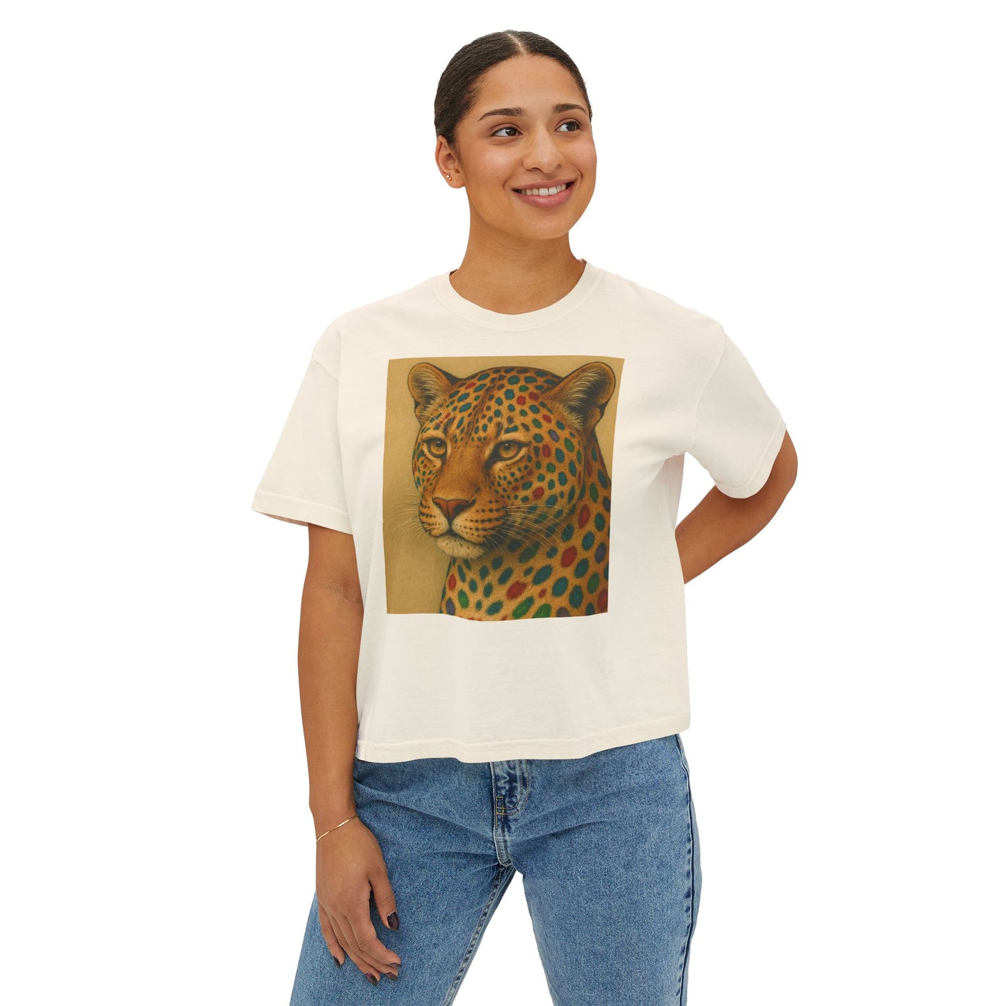 Sexy Leopard Print Women's Boxy Tee, Casual Top, Animal Lover Gift, Summer Style, Unique Graphic Shirt, Everyday Wear