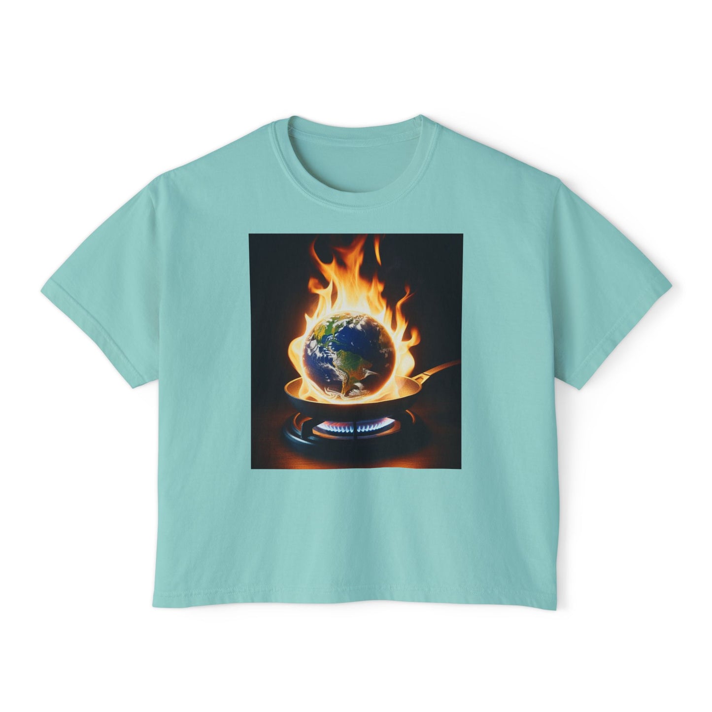 Women’s Global warming Boxy Tee - Earth on Fire Graphic Tee, Casual Top, Eco-Friendly Fashion, Earth Day Gift, Statement Shirt, Everyday Wear