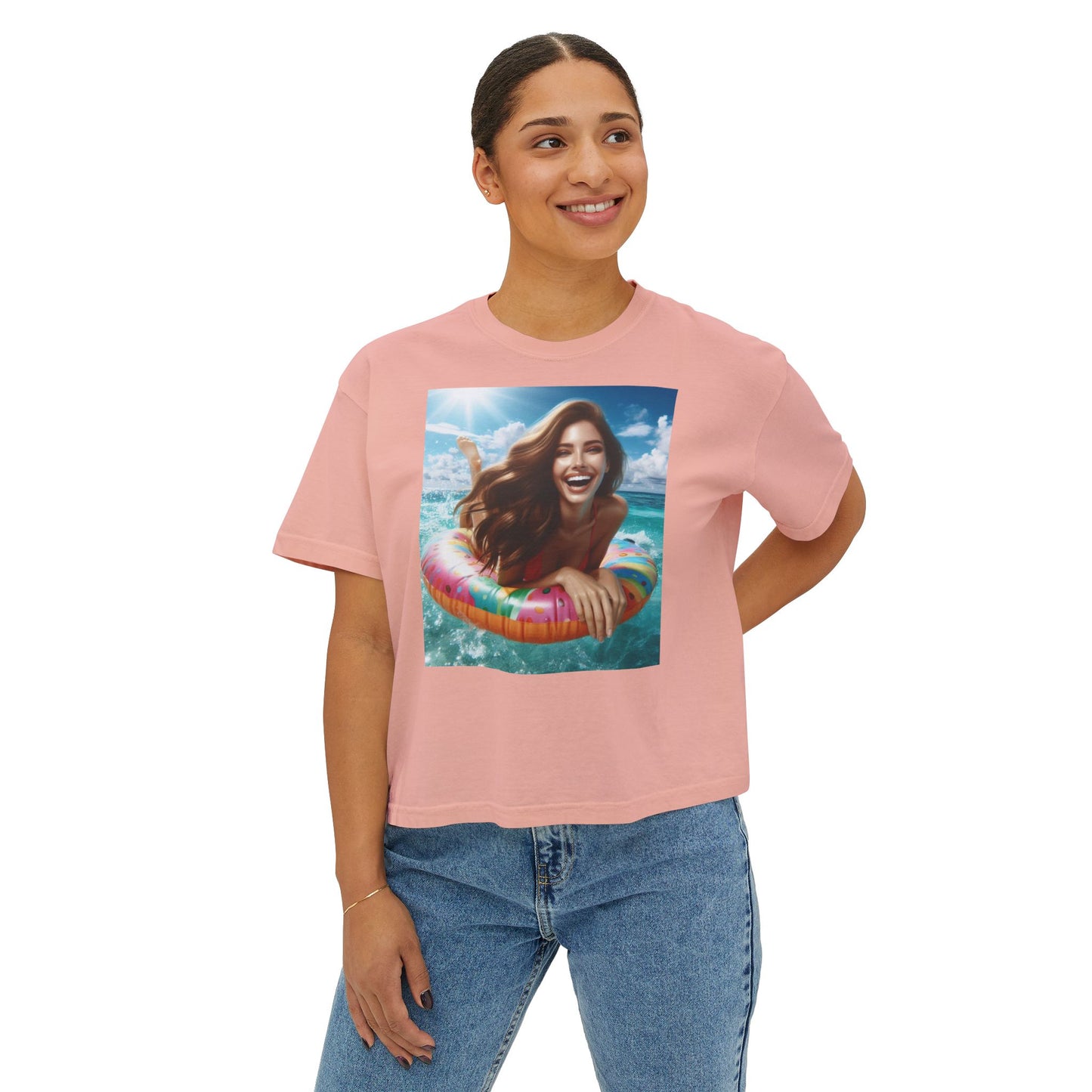Women's Joy of summer-Boxy Tee - Fun Summer Vibes, Ideal for Beach Days, Casual Outings, Gifts for Her, Cute Graphic Tee, Lightweight Summer Top