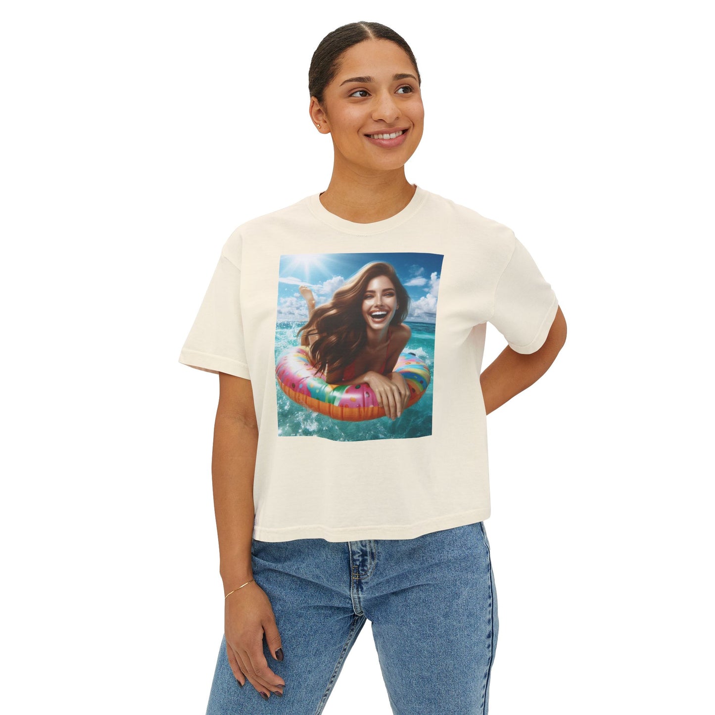 Women's Joy of summer-Boxy Tee - Fun Summer Vibes, Ideal for Beach Days, Casual Outings, Gifts for Her, Cute Graphic Tee, Lightweight Summer Top