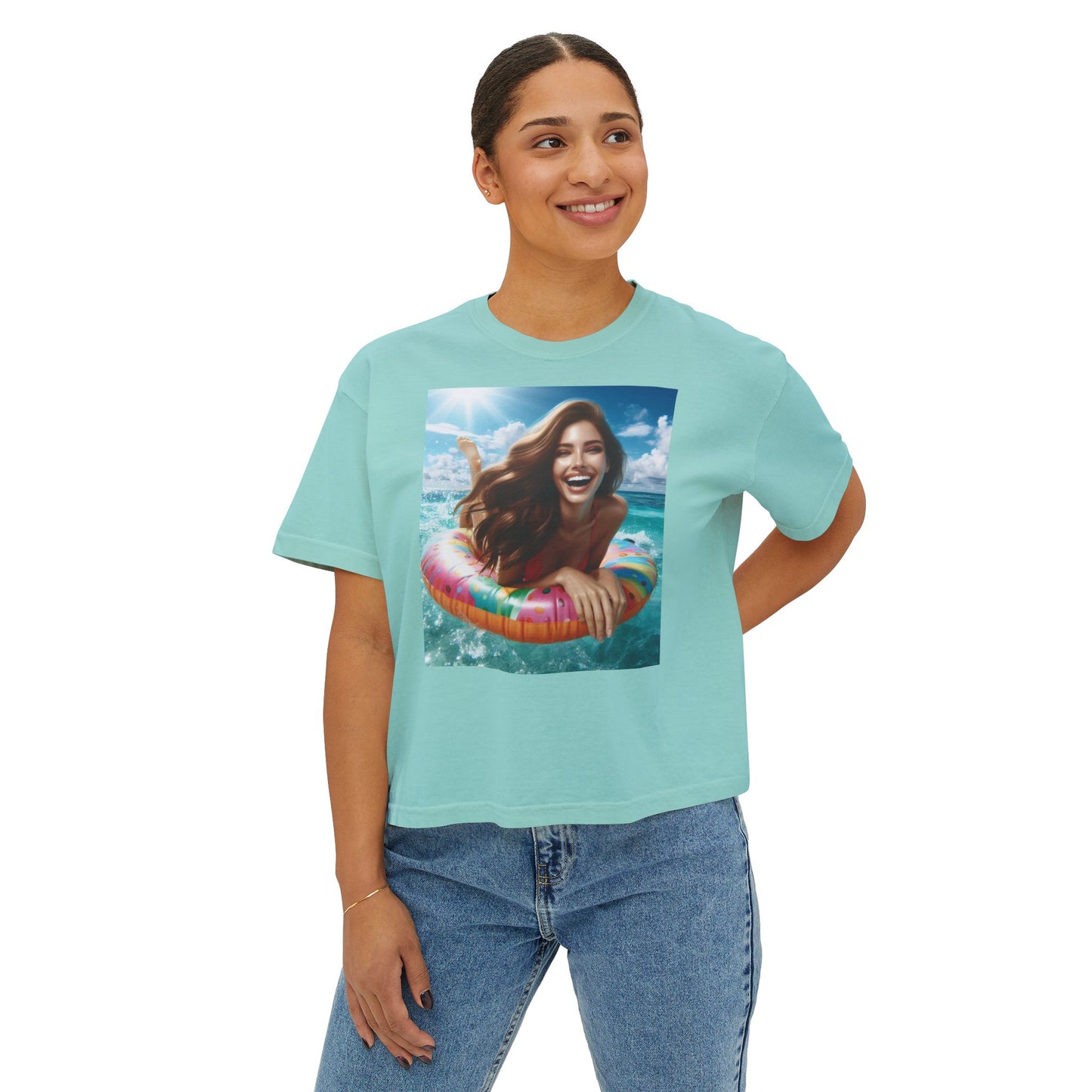 Women's Joy of summer-Boxy Tee - Fun Summer Vibes, Ideal for Beach Days, Casual Outings, Gifts for Her, Cute Graphic Tee, Lightweight Summer Top
