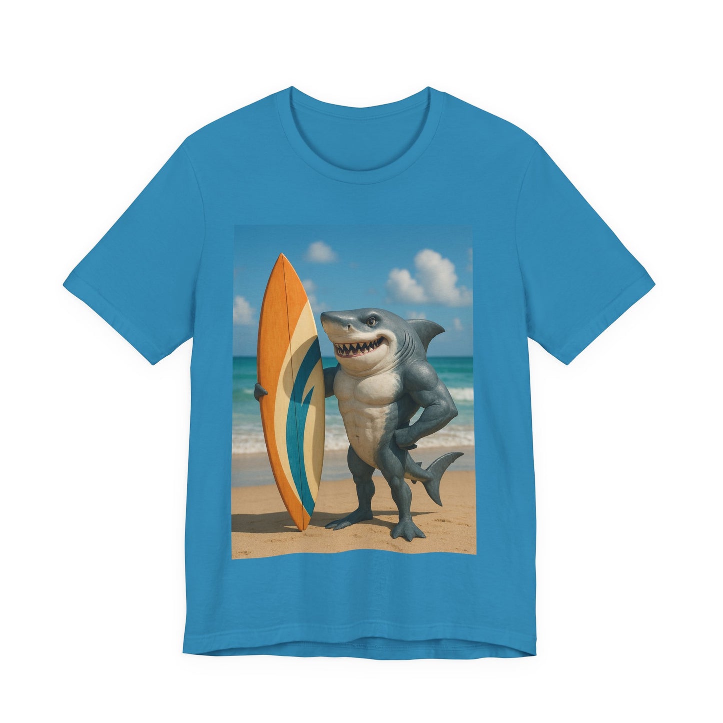 Shark Surfing Tee, Fun Summer Shirt, Beach Vibes T-Shirt, Unisex Graphic Tee, Gift for Beach Lovers, Vacation Outfit