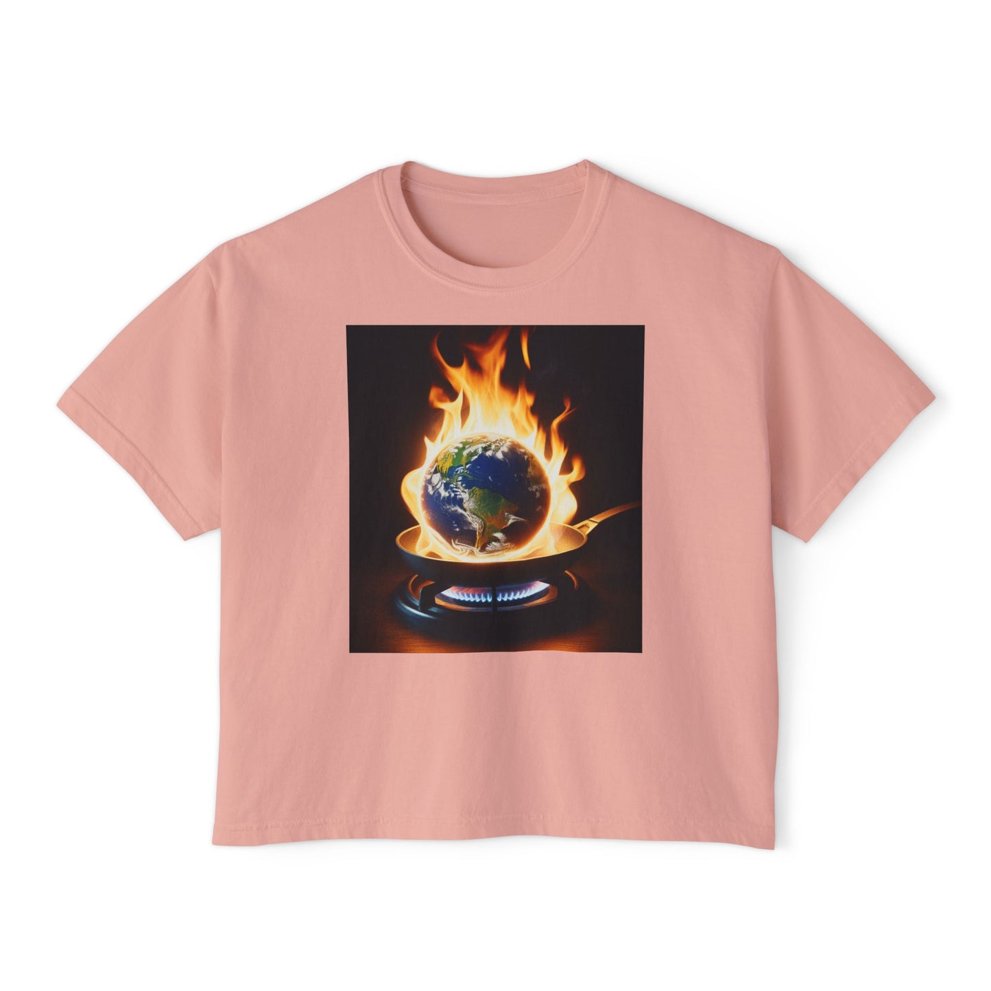 Women’s Global warming Boxy Tee - Earth on Fire Graphic Tee, Casual Top, Eco-Friendly Fashion, Earth Day Gift, Statement Shirt, Everyday Wear