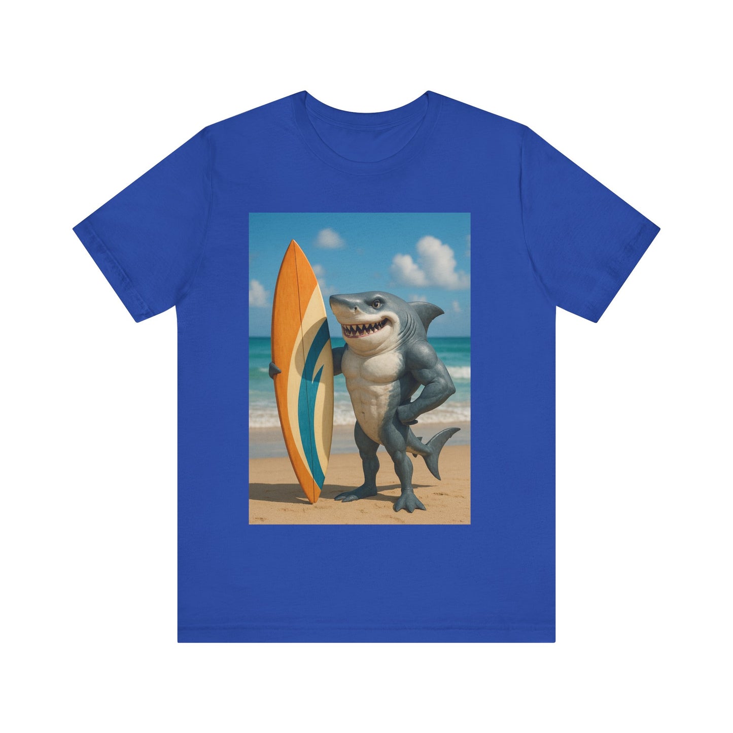 Shark Surfing Tee, Fun Summer Shirt, Beach Vibes T-Shirt, Unisex Graphic Tee, Gift for Beach Lovers, Vacation Outfit