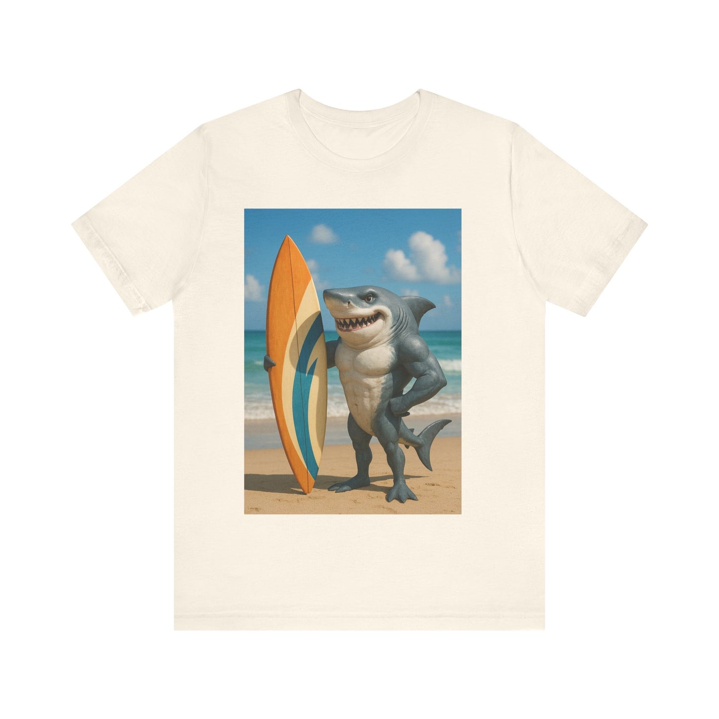 Shark Surfing Tee, Fun Summer Shirt, Beach Vibes T-Shirt, Unisex Graphic Tee, Gift for Beach Lovers, Vacation Outfit