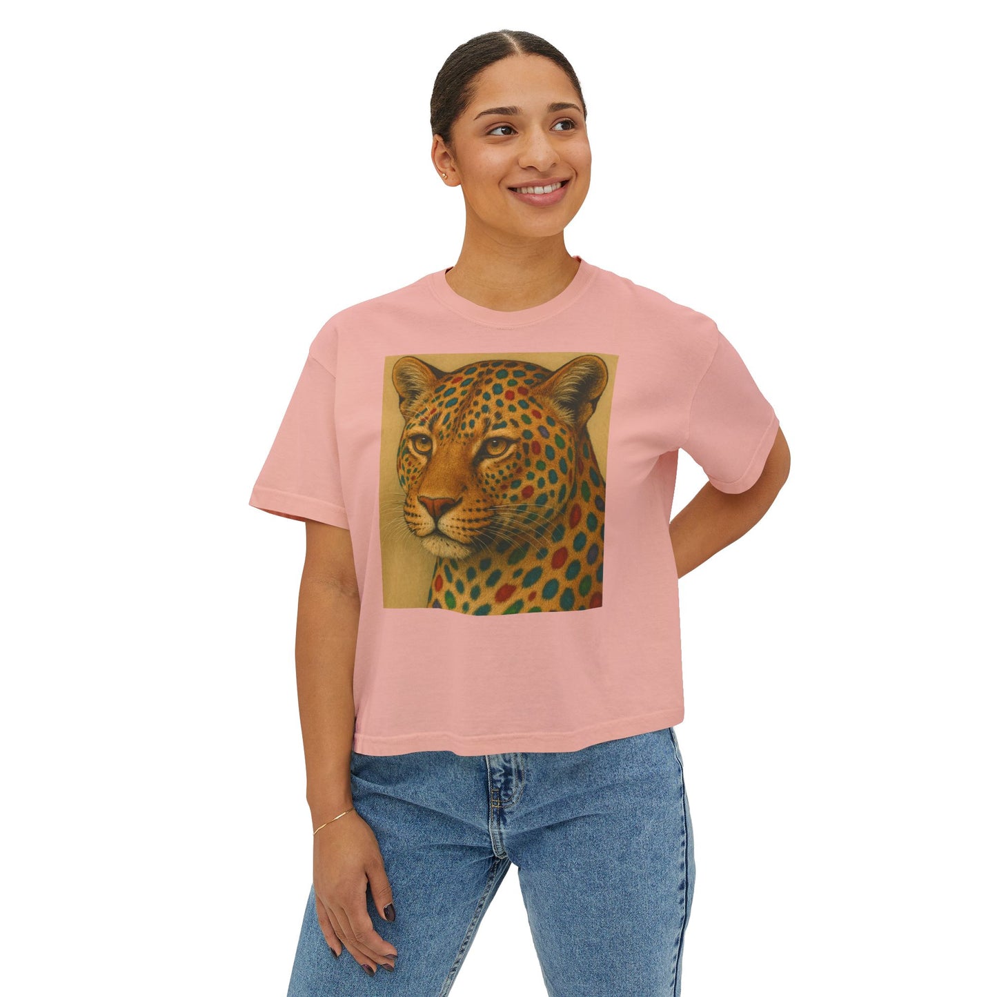 Sexy Cat- Woman Boxy Tee - Bohemian Style Shirt, Casual Wear, Gift for Her, Summer Top, Art Tee, Festival Wear