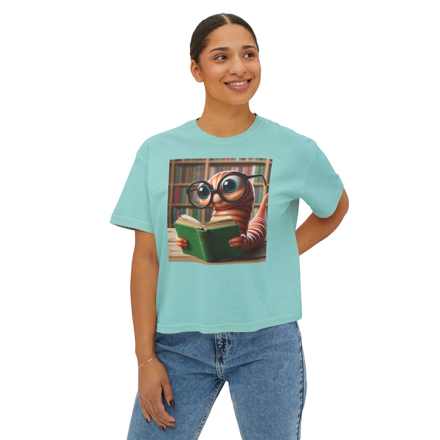 Book Worm Women's Boxy Tee, Cute Book Lover Gift, Library Aesthetic Top, Teacher Appreciation T-Shirt, Literary Adventure Wear