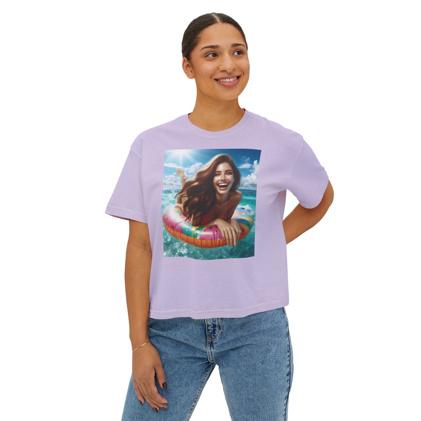 Women's Joy of summer-Boxy Tee - Fun Summer Vibes, Ideal for Beach Days, Casual Outings, Gifts for Her, Cute Graphic Tee, Lightweight Summer Top