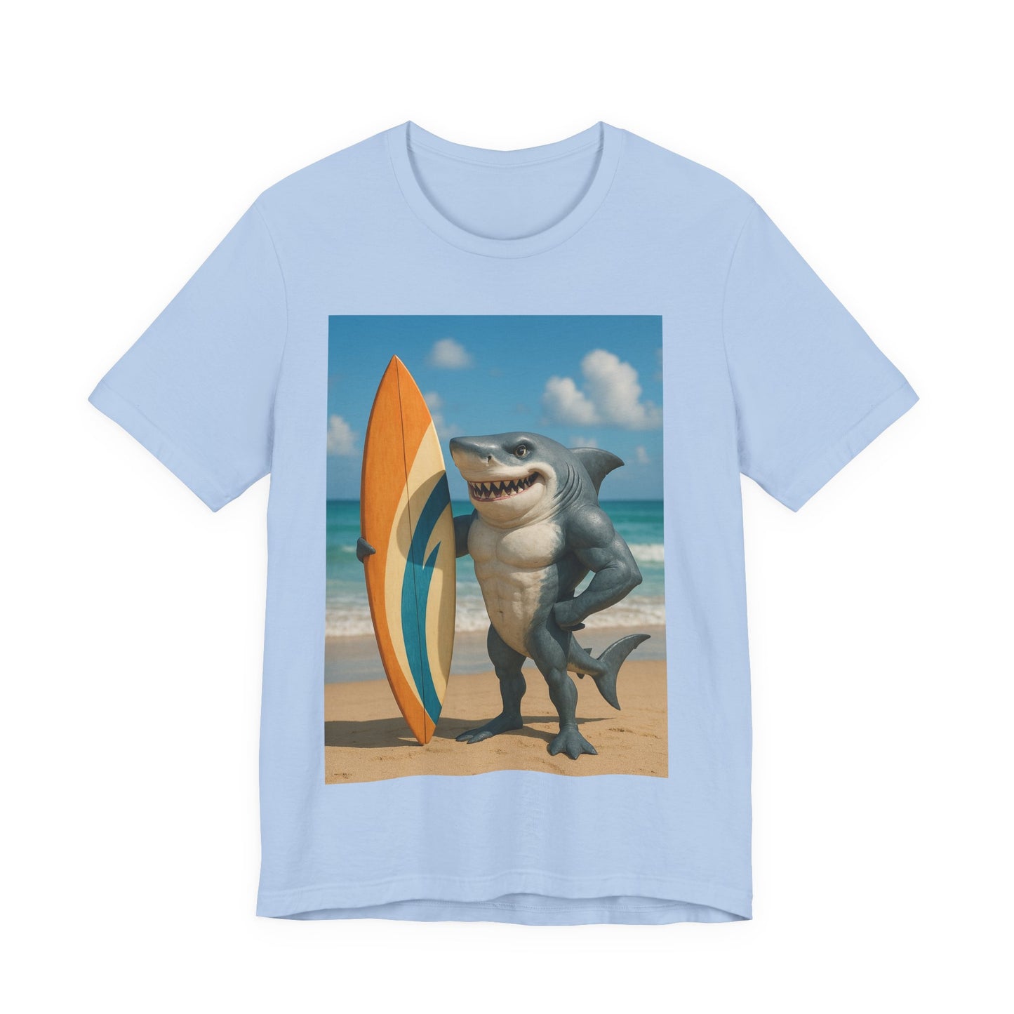 Shark Surfing Tee, Fun Summer Shirt, Beach Vibes T-Shirt, Unisex Graphic Tee, Gift for Beach Lovers, Vacation Outfit