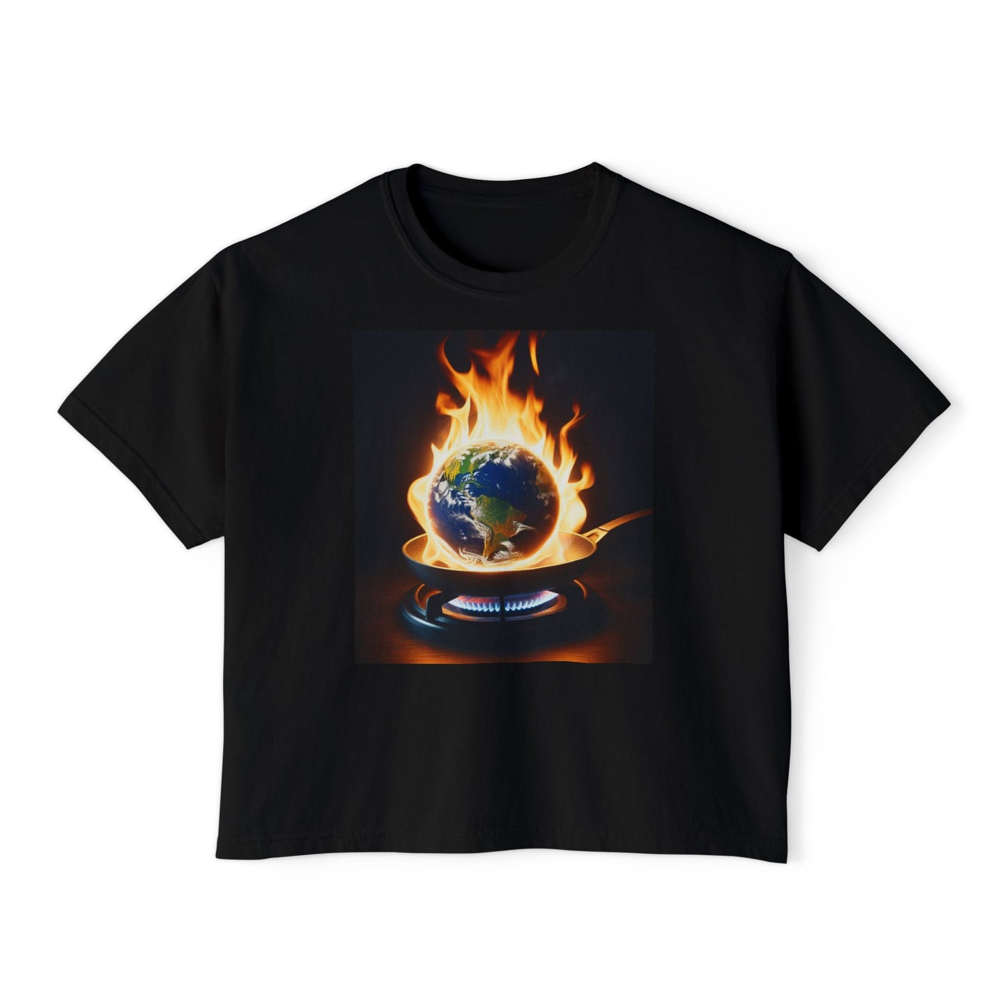 Women’s Global warming Boxy Tee - Earth on Fire Graphic Tee, Casual Top, Eco-Friendly Fashion, Earth Day Gift, Statement Shirt, Everyday Wear