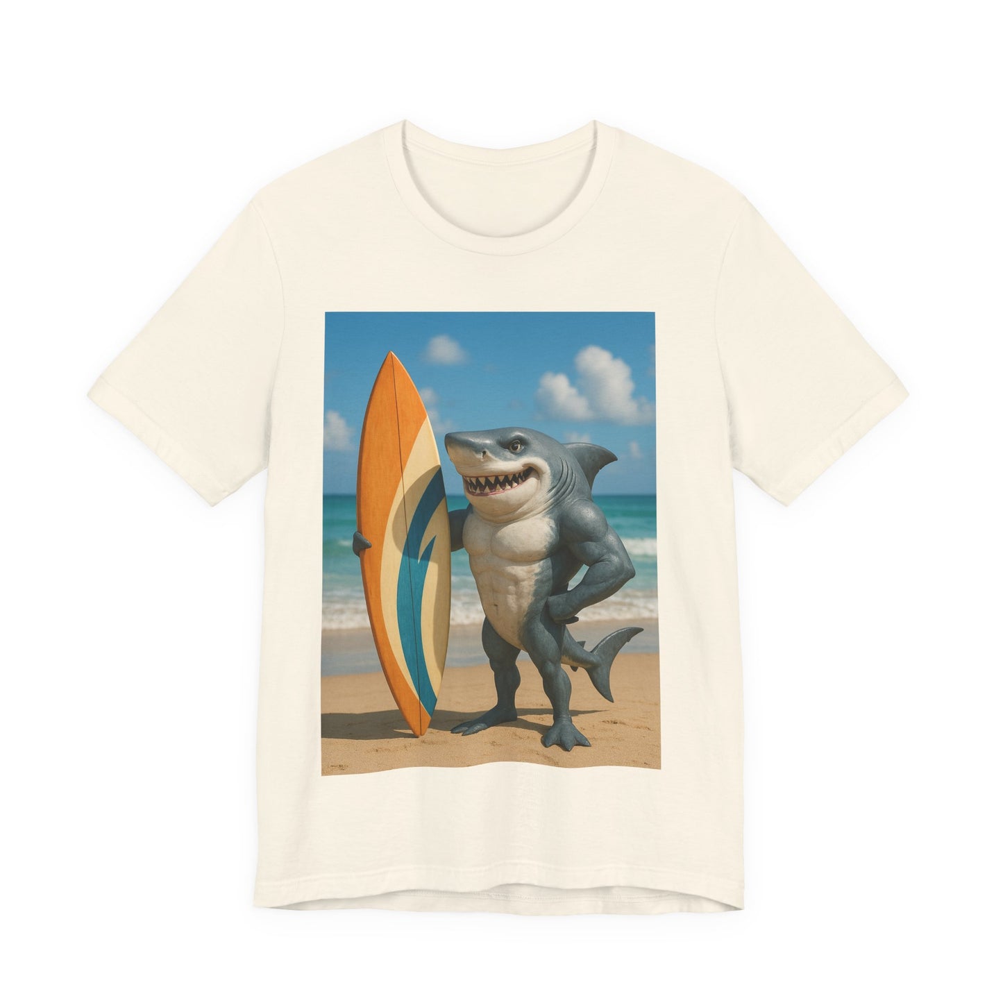 Shark Surfing Tee, Fun Summer Shirt, Beach Vibes T-Shirt, Unisex Graphic Tee, Gift for Beach Lovers, Vacation Outfit