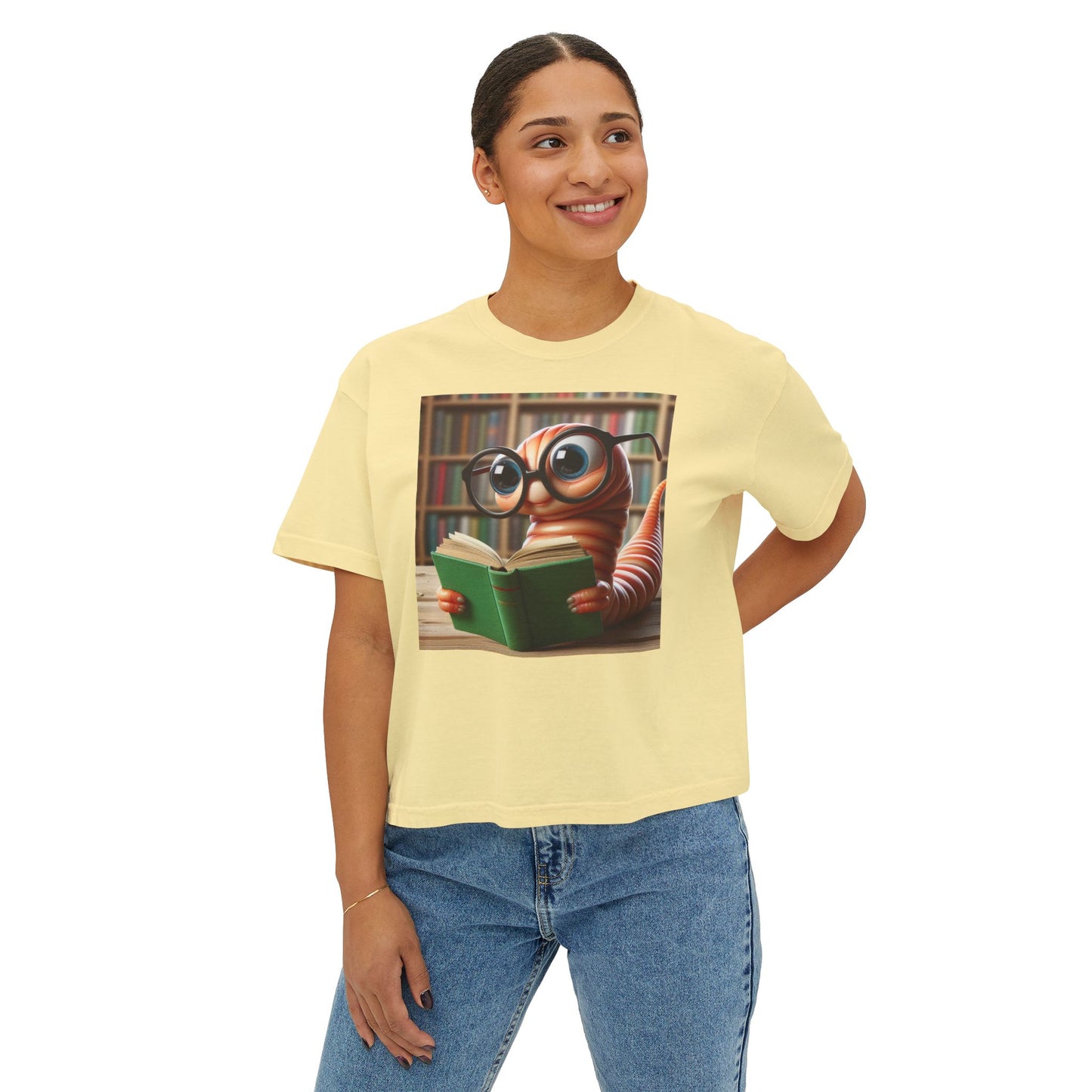 Book Worm Women's Boxy Tee, Cute Book Lover Gift, Library Aesthetic Top, Teacher Appreciation T-Shirt, Literary Adventure Wear