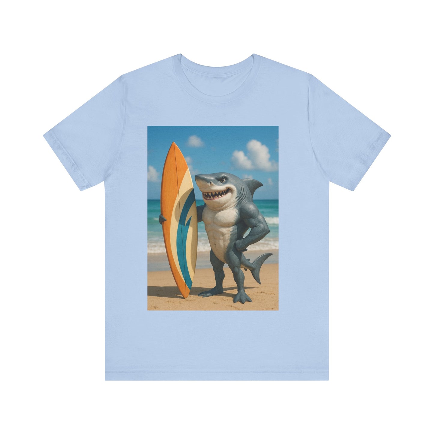 Shark Surfing Tee, Fun Summer Shirt, Beach Vibes T-Shirt, Unisex Graphic Tee, Gift for Beach Lovers, Vacation Outfit