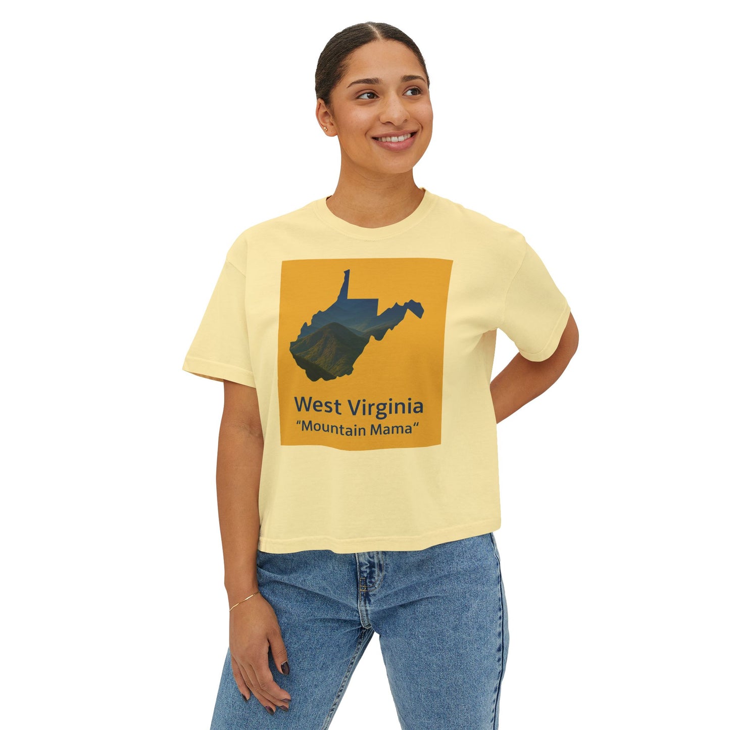 Mountain Mama Women's Boxy Tee - West Virginia Pride Shirt, Casual Summer Tee, Gift for Moms, Hiking Shirt, State Souvenir Top