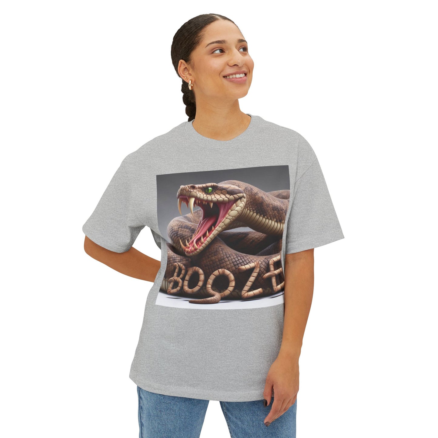 Booze Snake Graphic Tee, Unisex Boxy Shirt, Party Outfit, Gift for Friends, Casual Weekend Wear, Vintage Style T-Shirt