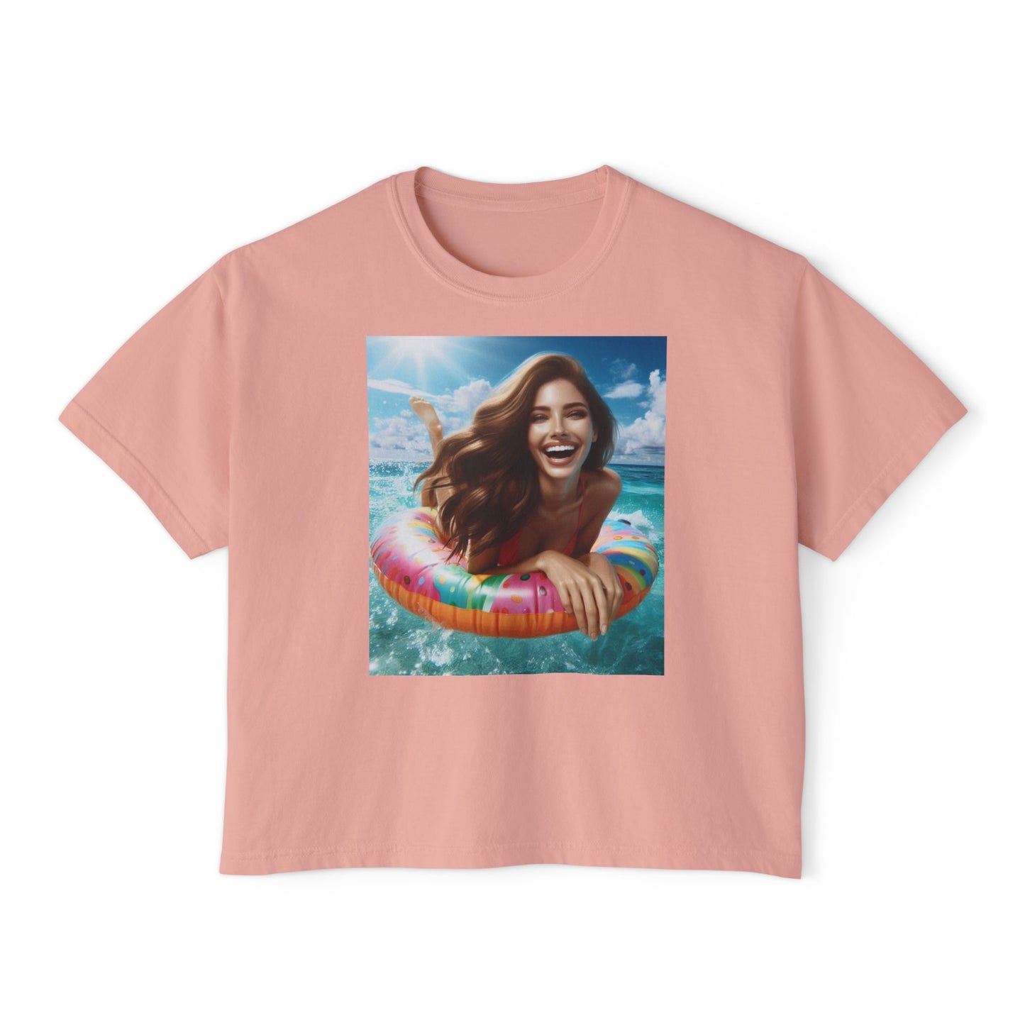 Women's Joy of summer-Boxy Tee - Fun Summer Vibes, Ideal for Beach Days, Casual Outings, Gifts for Her, Cute Graphic Tee, Lightweight Summer Top