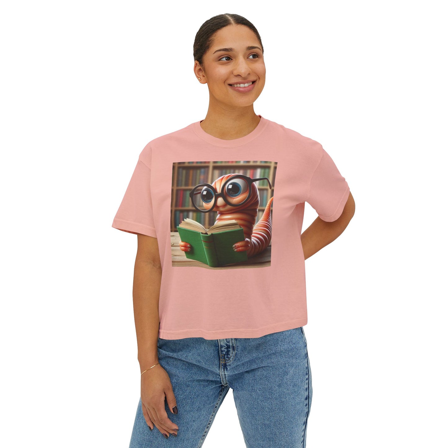 Book Worm Women's Boxy Tee, Cute Book Lover Gift, Library Aesthetic Top, Teacher Appreciation T-Shirt, Literary Adventure Wear