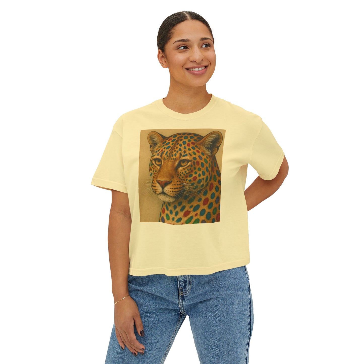 Sexy Leopard Print Women's Boxy Tee, Casual Top, Animal Lover Gift, Summer Style, Unique Graphic Shirt, Everyday Wear