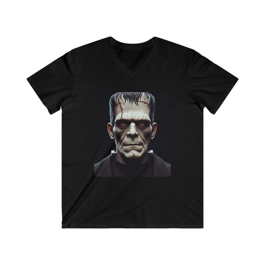 Frankenstein Graphic Tee for Horror Fans, Men's V-Neck Short Sleeve Shirt, Halloween Costume, Gothic Style, Perfect Gift for Geeks
