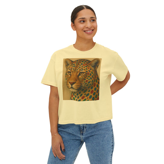 Sexy Cat- Woman Boxy Tee - Bohemian Style Shirt, Casual Wear, Gift for Her, Summer Top, Art Tee, Festival Wear