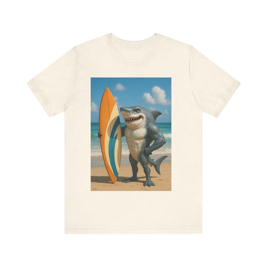 Shark Surfing Tee, Fun Summer Shirt, Beach Vibes T-Shirt, Unisex Graphic Tee, Gift for Beach Lovers, Vacation Outfit