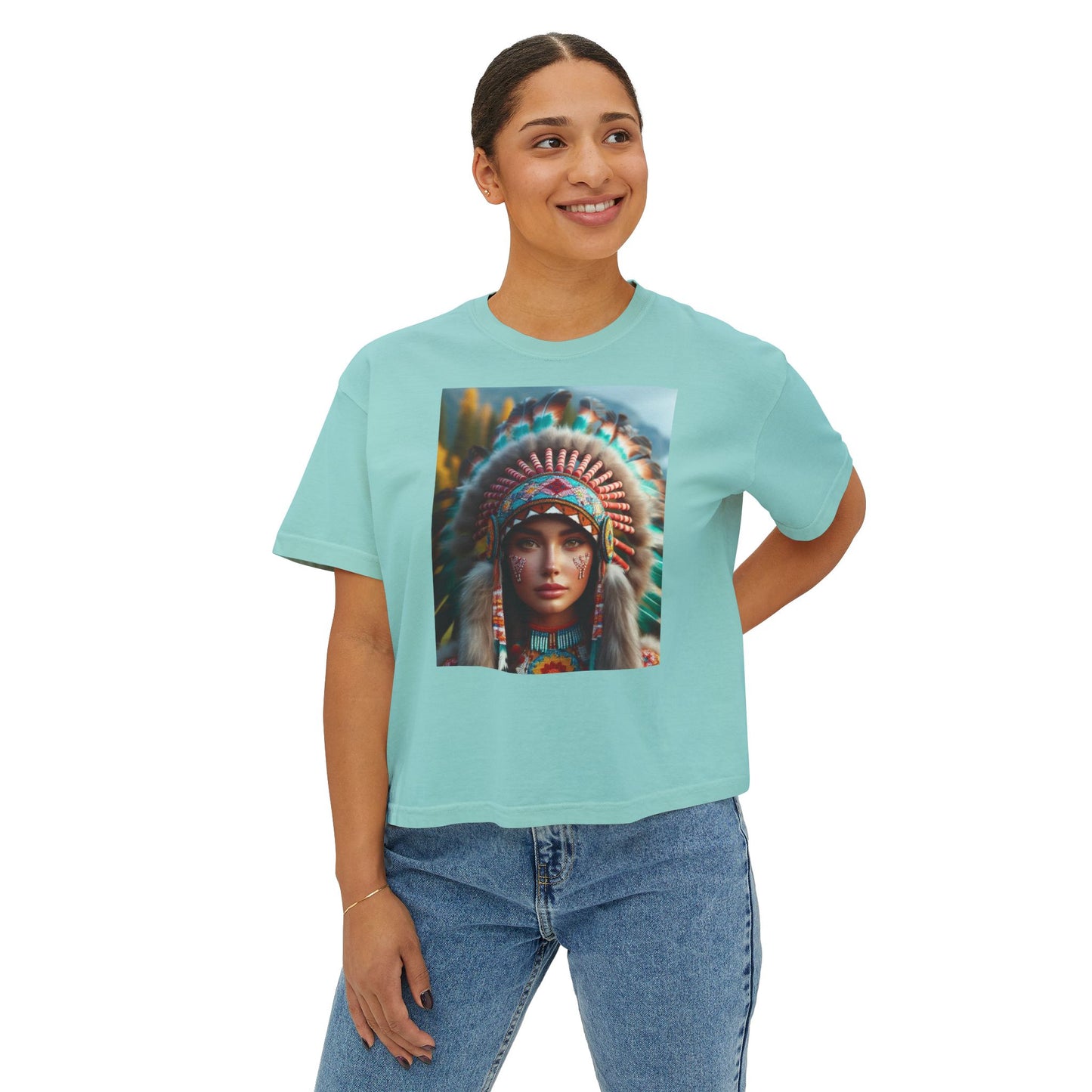 Beautiful Native American Women's Boxy Tee, Comfortable Casual Top, Festival Vintage. looks great with jeans.