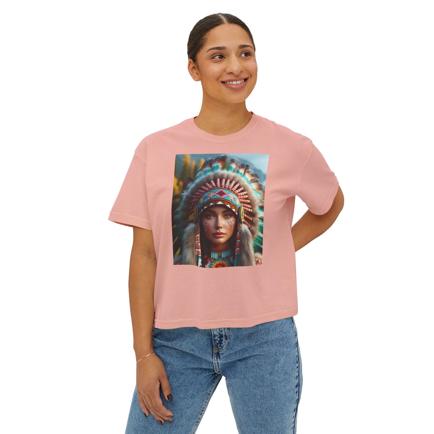 Beautiful Native American Women's Boxy Tee, Comfortable Casual Top, Festival Vintage. looks great with jeans.