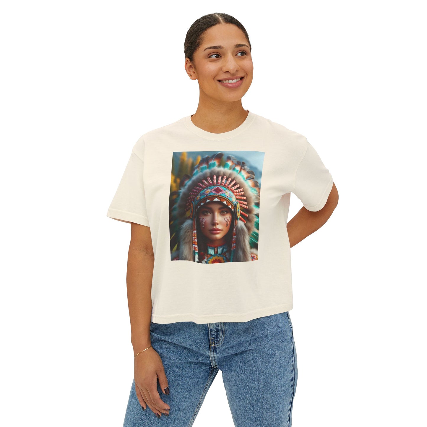 Beautiful Native American Women's Boxy Tee, Comfortable Casual Top, Festival Vintage. looks great with jeans.