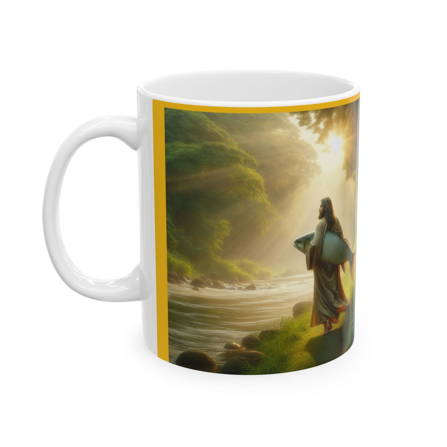 "One to feed the many " Jesus coffee Mug with Inspirational Quote - Perfect for Coffee Lovers, Gift, Kitchen Decor, Nature Enthusiasts